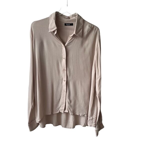 Michael Lauren Keller long‎ sleeve button up mid length cream blouse M NWT - Picture 1 of 14